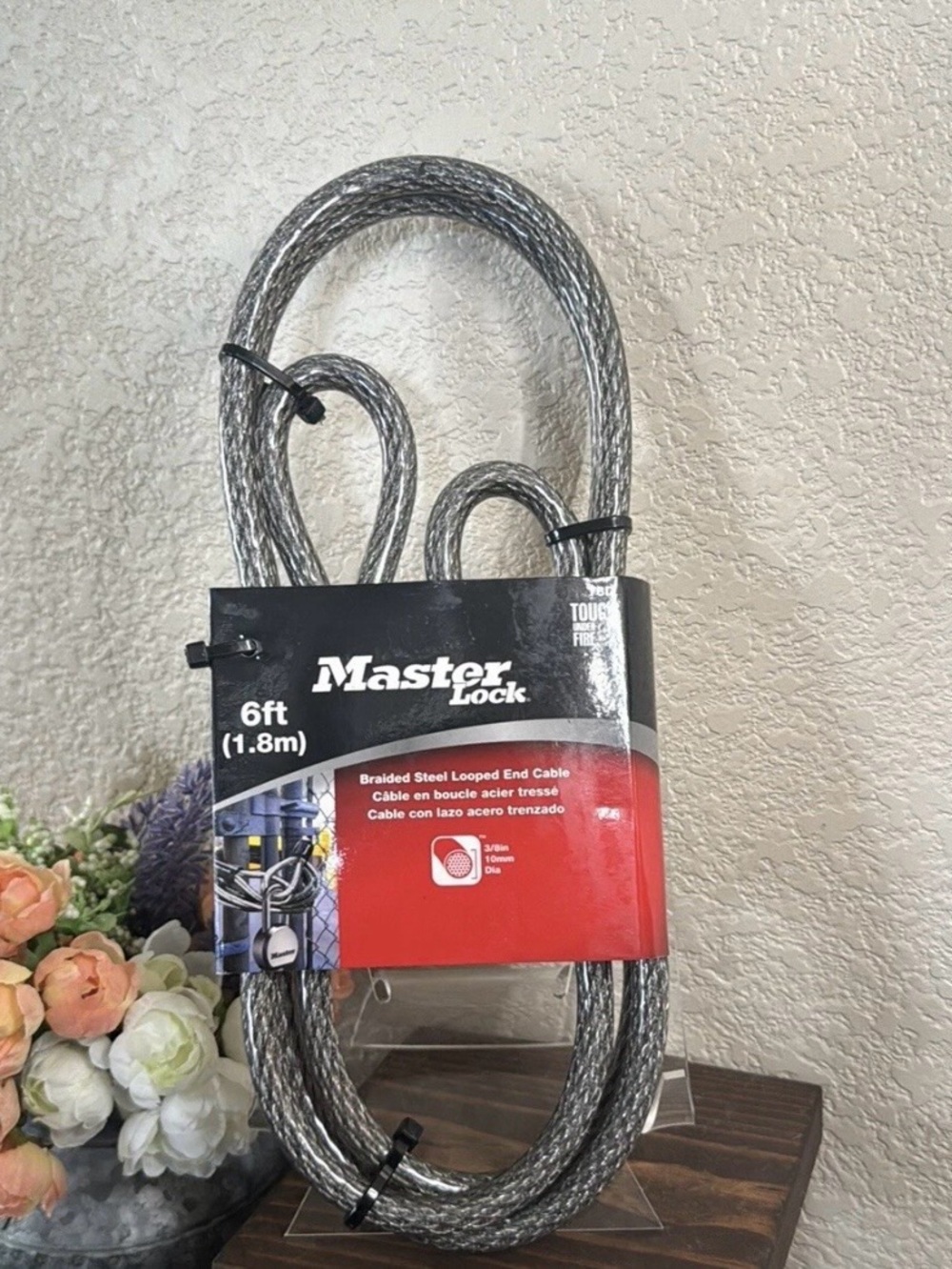 Master Lock 6' x 3/8" Heavy Duty Braided Steel Looped End Cable 78D Bike Lock